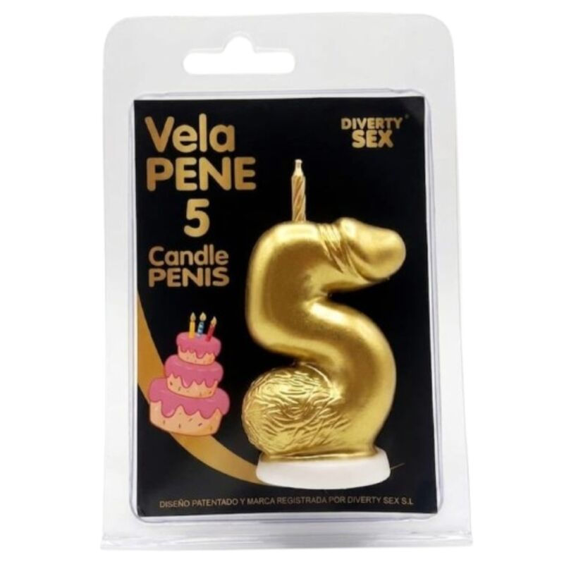 Bougie pénis en forme de chiffre 5, couleur or — Diablo Picante
