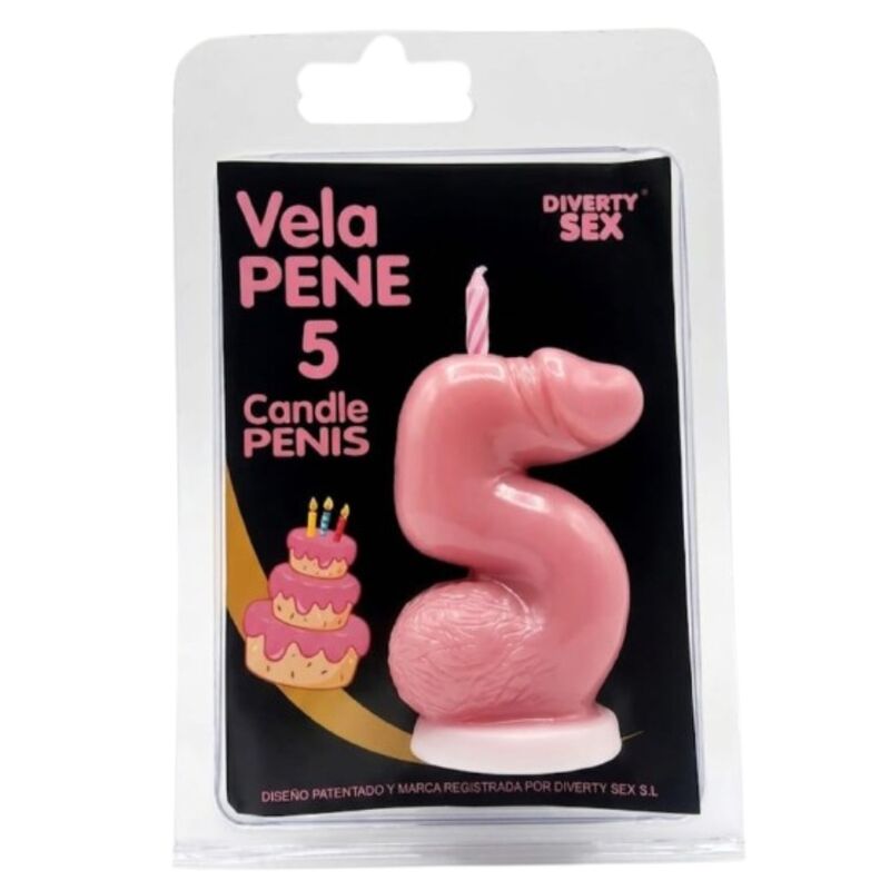 Bougie pénis en forme de chiffre 5, couleur rose — Diablo Picante