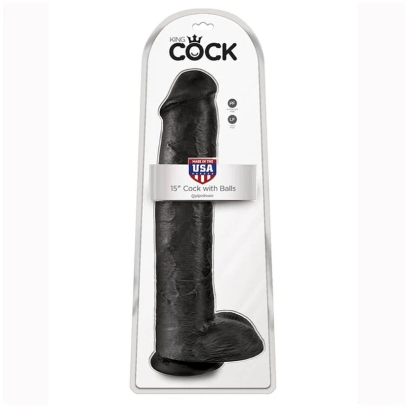 KING COCK GODEMICHET REALISTE AVEC TESTICULES 38 CM NOIR