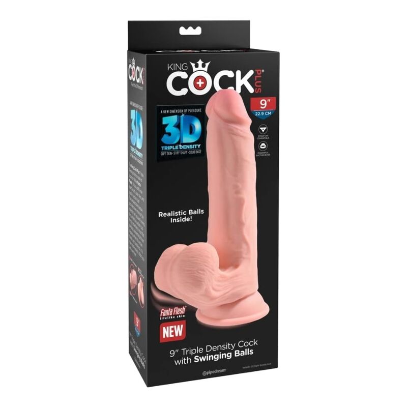 KING COCK PLUS GODEMICHET REALISTE TRIPLE DENSITE AVEC TESTICULES MOBILES 23 CM CHAIR
