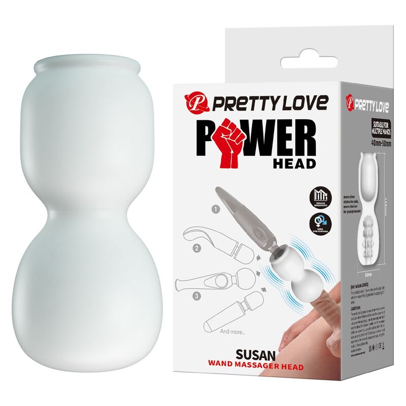 Embout Susan blanc translucide debout à côté de sa boîte Pretty Love