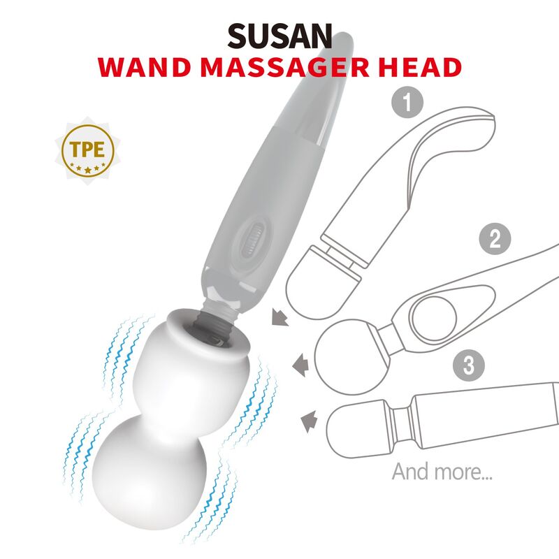 Illustration du Susan en TPE à monter sur différentes formes de têtes de wand