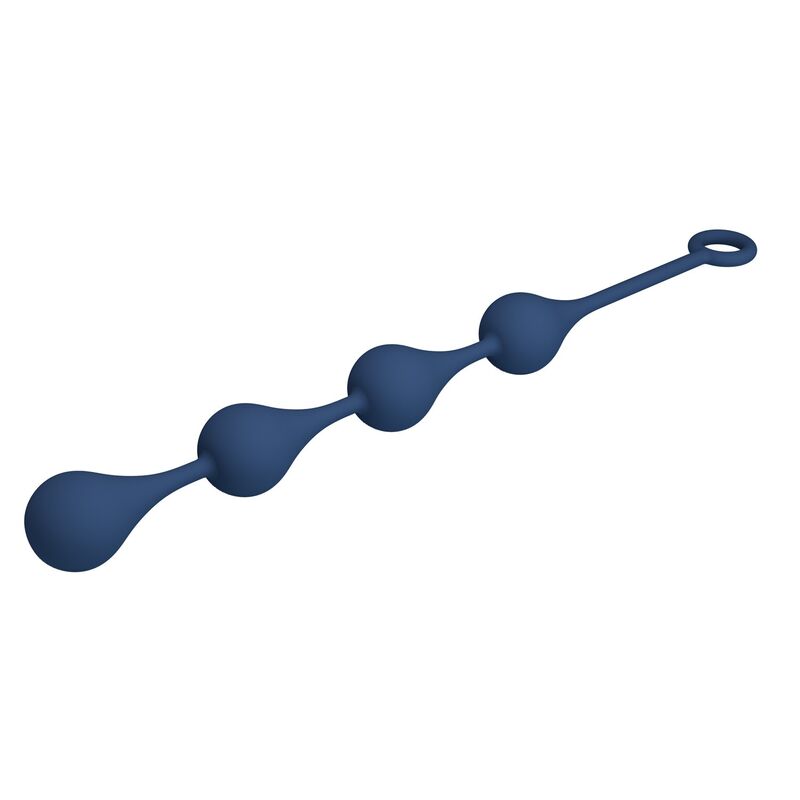 Chapelet anal Waterdrop L bleu présenté horizontalement sur fond blanc