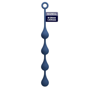 Chapelet anal Waterdrop L bleu vue de face, quatre perles en goutte espacées et anneau