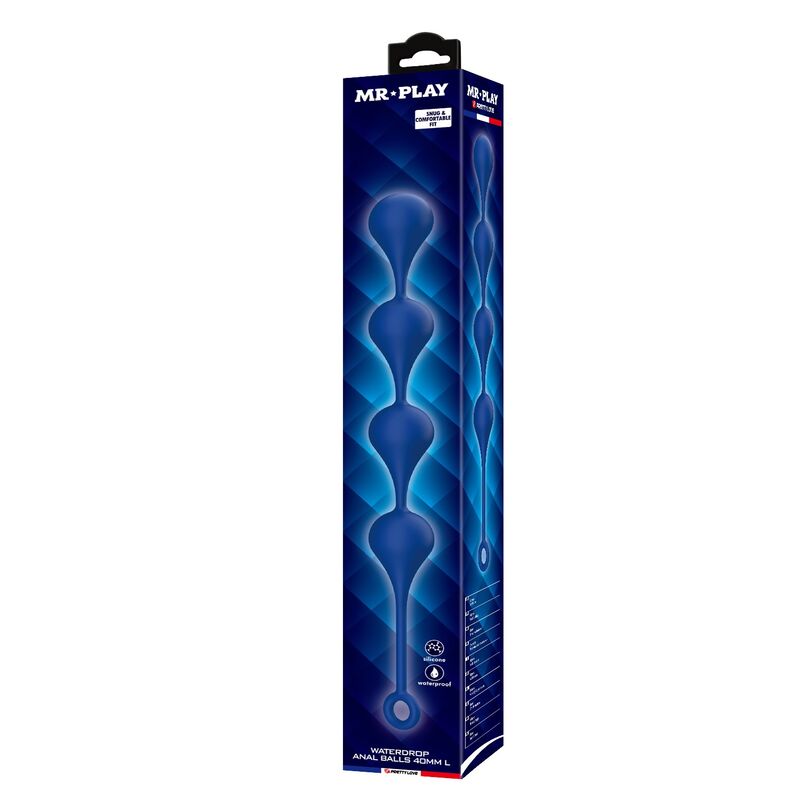 Chapelet anal Waterdrop L bleu boîte et présentation du produit