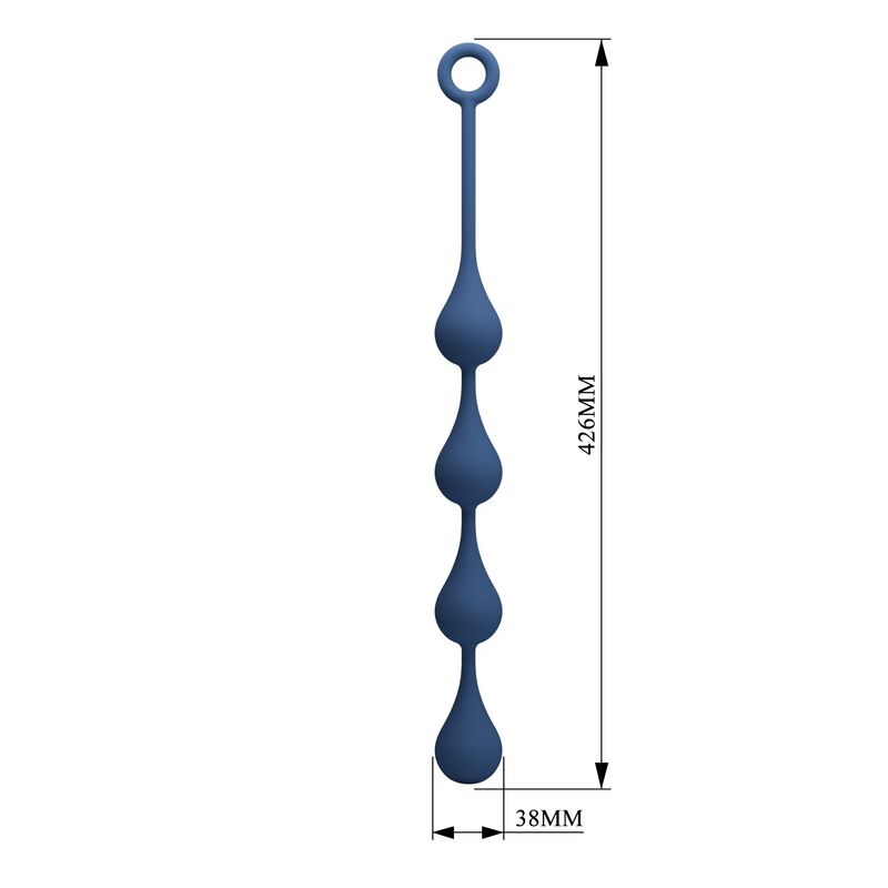Chapelet anal Waterdrop L bleu schéma des dimensions : 42,6 cm au total et Ø 3,8 cm