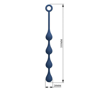 Maßzeichnung für blaue Waterdrop M Analkette: 33,5 cm Gesamtlänge und Ø 2,8 cm