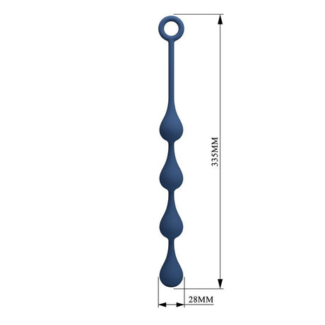 Chapelet anal Waterdrop M bleu schéma des dimensions : 33,5 cm au total et Ø 2,8 cm