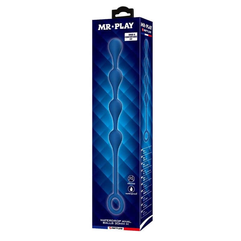 blaue Waterdrop M Analkette, Verpackung und Produktansicht