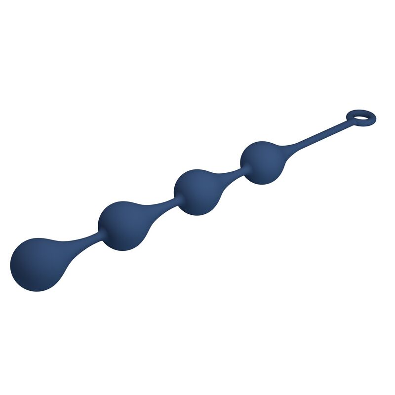 Dreiviertelansicht: blaue Waterdrop XL Analkette mit sichtbaren Konturen
