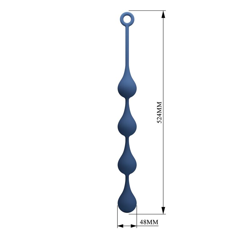 Maßzeichnung für blaue Waterdrop XL Analkette: 52,5 cm Gesamtlänge und Ø 4,8 cm