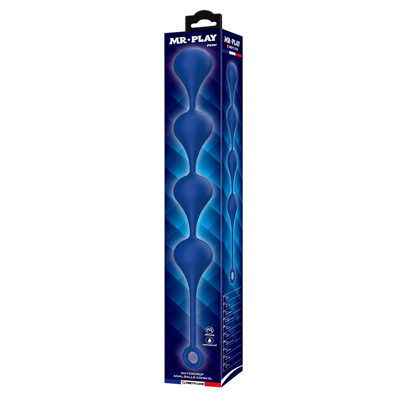 blaue Waterdrop XL Analkette, Verpackung und Produktansicht