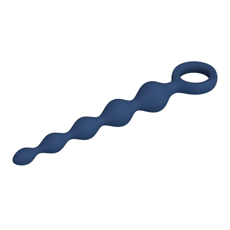 Chapelet anal bleu à 5 perles souplesse du silicone montrée en main
