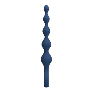 Chapelet anal bleu à 5 perles profil complet sur fond blanc