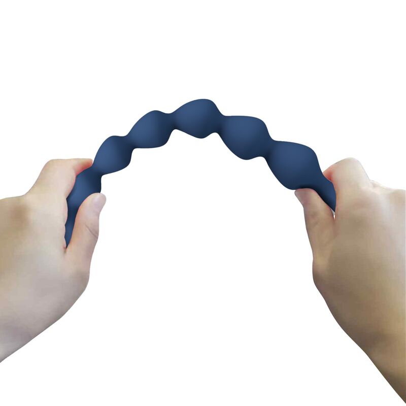 Chapelet anal bleu à 7 perles vue de face, sept perles graduées et anneau en forme de cœur