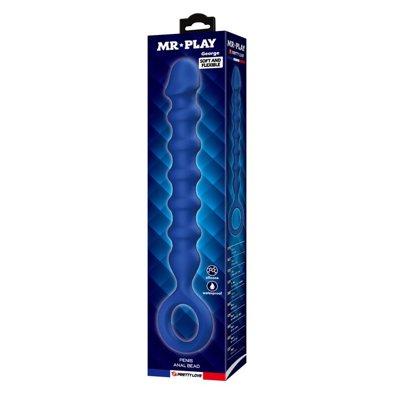 Rückansicht: blaue George-Analkette mit Form des Fußes