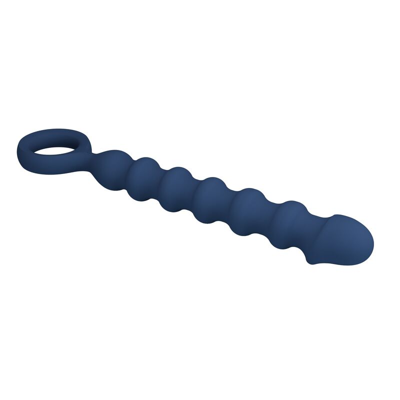 blaue George-Analkette: Flexibilität des Silikons in der Hand gezeigt