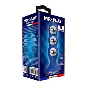 Plug anal lesté bleu à 3 billes métalliques schéma des dimensions : 16,5 cm au total, Ø 3,2 cm et billes de 1,4 cm