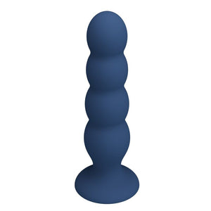 Plug anal lesté bleu à 4 billes métalliques vue arrière et forme de la base
