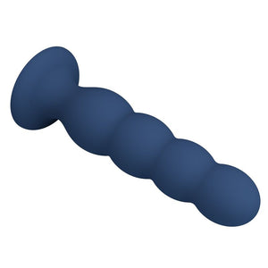 Plug anal lesté bleu à 4 billes métalliques vue de trois quarts montrant les volumes