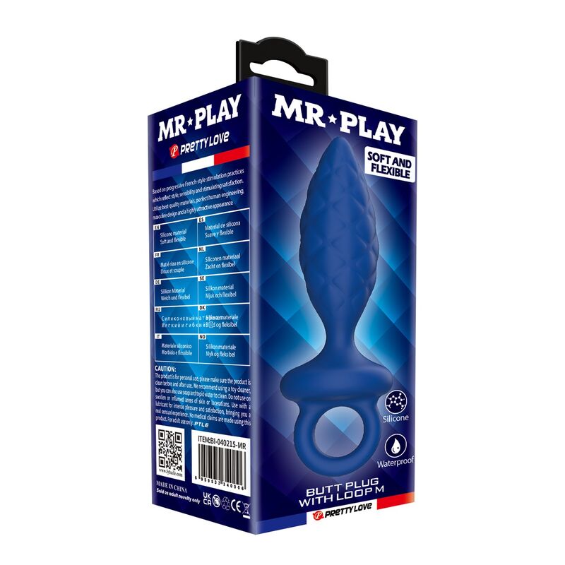 Plug anal texturé à anneau M bleu schéma des dimensions : 13,1 cm au total, 9,2 cm insérables et Ø 3,2 cm
