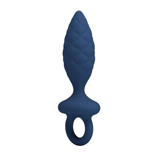Plug anal texturé à anneau M bleu boîte et présentation du produit