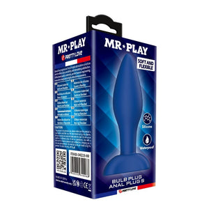 blauer Bulb S Analplug, Verpackung und Produktansicht