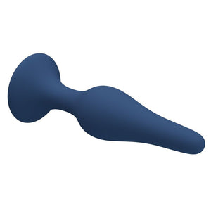 blauer Slim XL Analplug, waagerecht auf weißem Hintergrund