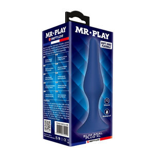 blauer Slim XL Analplug, Verpackung und Produktansicht