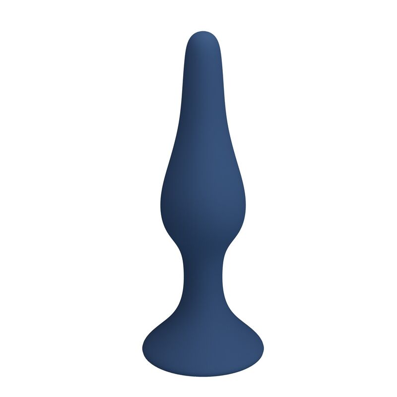 Rückansicht: blauer Slim XL Analplug mit Form des Fußes
