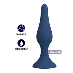 Plug anal Slim XL bleu vue de face, profil conique lisse et base évasée