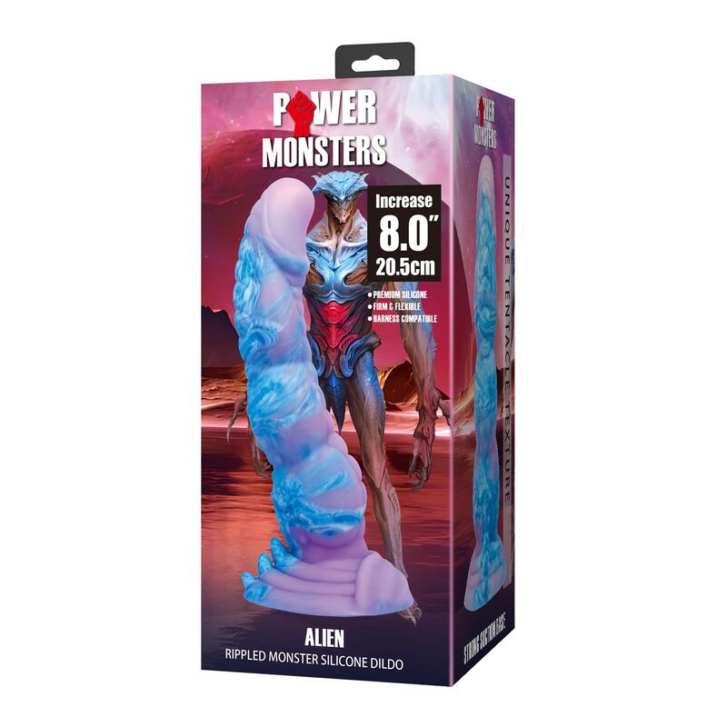 Schéma coté du gode Alien : 205 mm de hauteur, 42 mm de diamètre