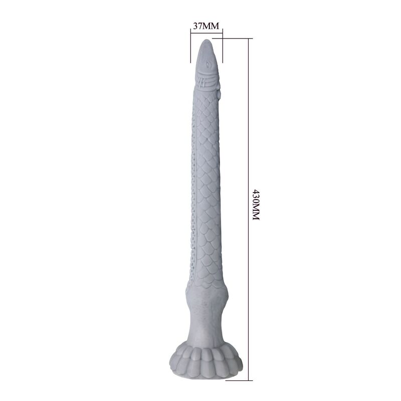 Schéma coté du Basilisk affichant 430 mm de longueur totale et une cote de 37 mm près de la tête