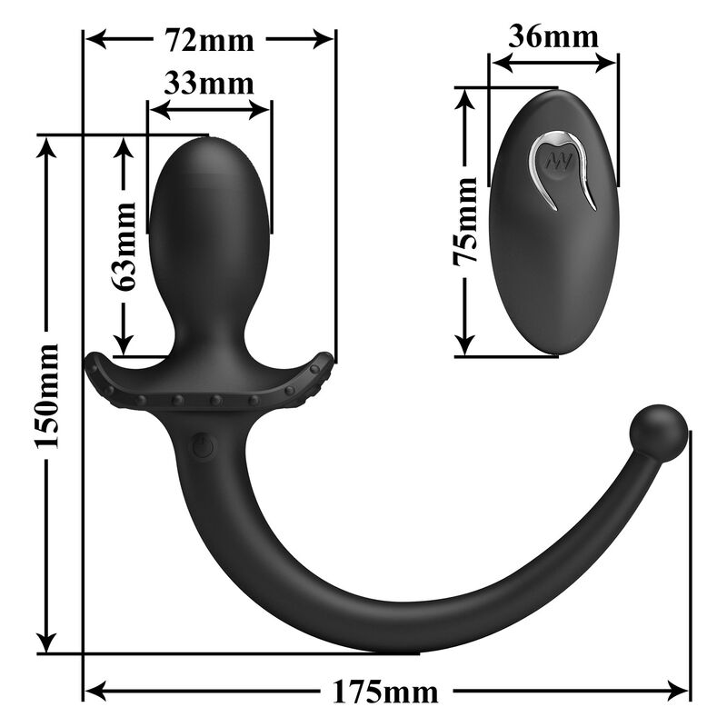 schwarzer ferngesteuerter Vibrationsplug mit Zubehör und Fernbedienung