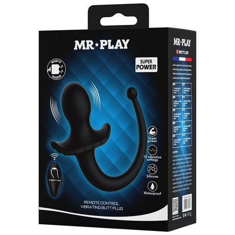 Plug anal vibrant noir avec télécommande schéma des dimensions : 6,3 cm insérables, Ø 3,3 cm et 17,5 cm au total