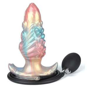 Plug anal gonflable Ebon Leviathan en silicone irisé, base en T et poire de gonflage