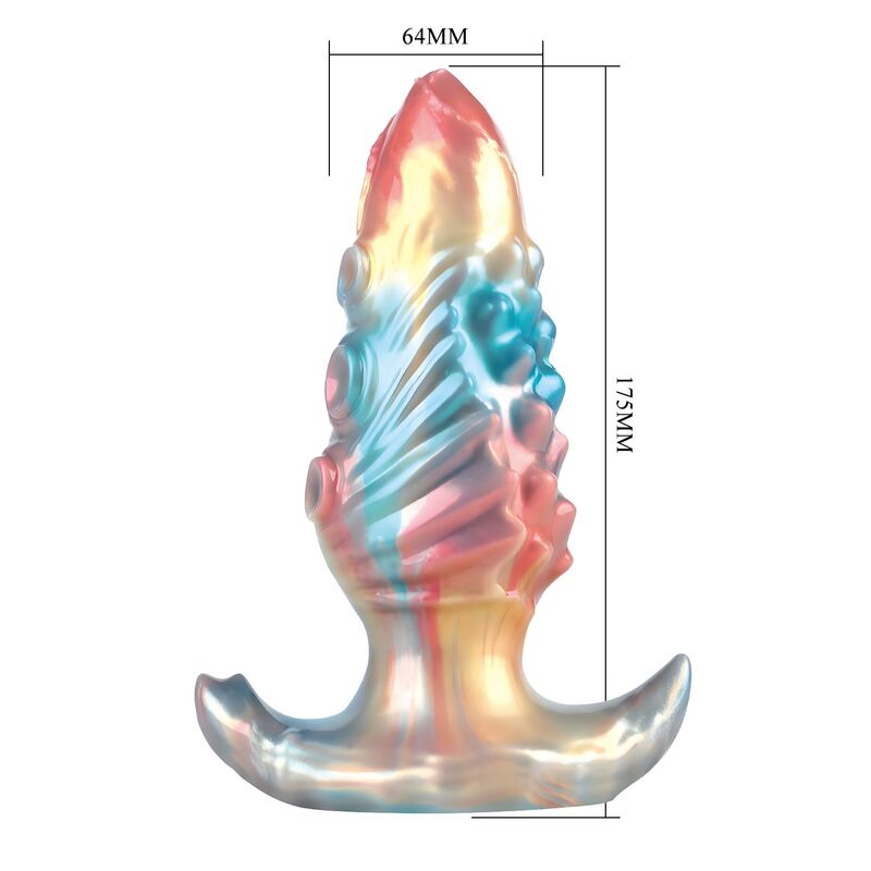 Plug anal gonflable Ebon Leviathan en silicone irisé, base en T et poire de gonflage