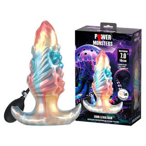 Plug anal gonflable Ebon Leviathan en silicone irisé, base en T et poire de gonflage