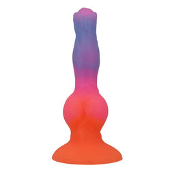 Fantasy-Dildo Hercules in Orange, Rosa und Blauviolett, Vorderansicht