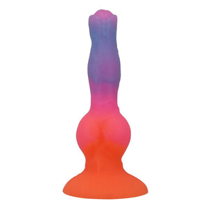 Fantasy-Dildo Hercules in Orange, Rosa und Blauviolett, Vorderansicht