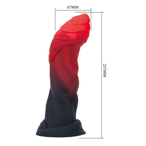 Gode monstre Goliath Infernal en silicone rouge et noir, couronne à plaques et base ventouse
