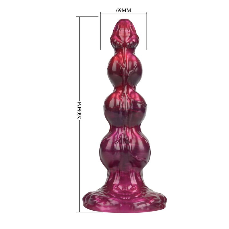 Schéma coté du gode Primal Beastlord : 260 mm de hauteur, 69 mm de diamètre maximal