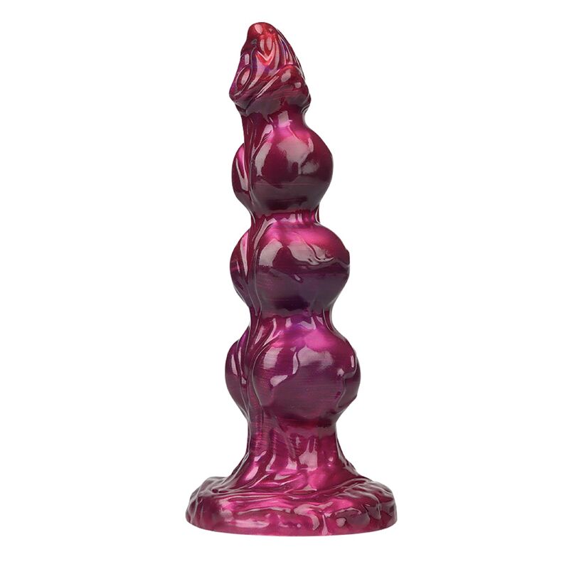 Gode monstre Primal Beastlord en silicone rose fuchsia, trois bourrelets et base ventouse