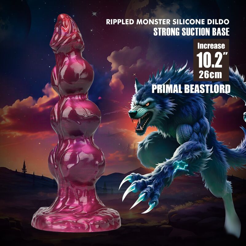 Visuel Power Monsters Primal Beastlord : le gode rose face à une créature loup-garou
