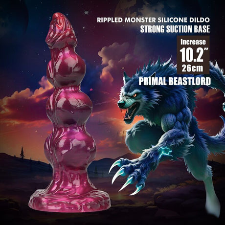 Power-Monsters-Motiv Primal Beastlord: der rosa Dildo vor einer Werwolf-Kreatur