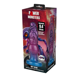 Gode gonflable Rift Titan en silicone violet et bleu, avec sa poire de gonflage noire
