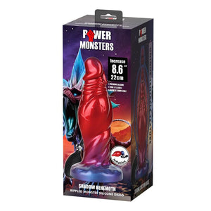 Plug gonflable Shadow Behemoth en silicone rouge et bleu, avec sa poire de gonflage