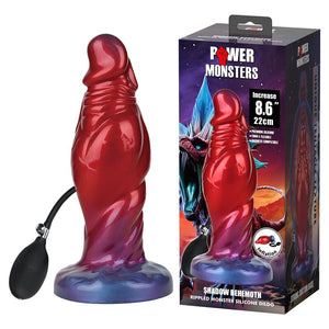 Plug gonflable Shadow Behemoth en silicone rouge et bleu, avec sa poire de gonflage