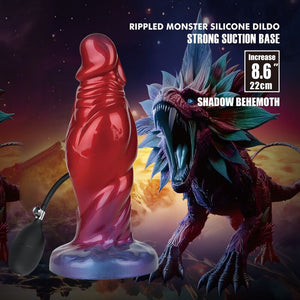 Plug gonflable Shadow Behemoth en silicone rouge et bleu, avec sa poire de gonflage
