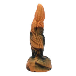 Tyrannosaurus dinosaur dildo in brown and black, three-quarter view